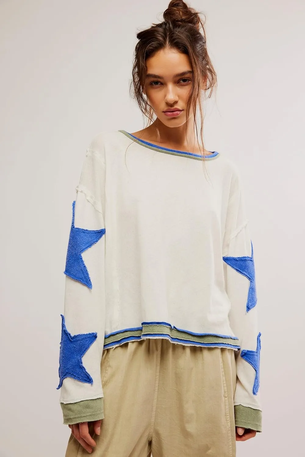 Amiblvowa Oversized Sweatshirt Women Star Graphic Crewneck Y2k Long Sleeve Vintage Striped Jacket Sweater Shirt Pullover Top