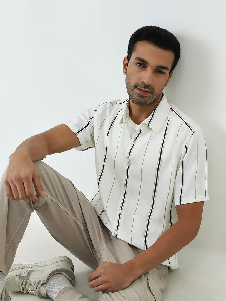 Ascot Off-White Striped Relaxed-Fit Shirt