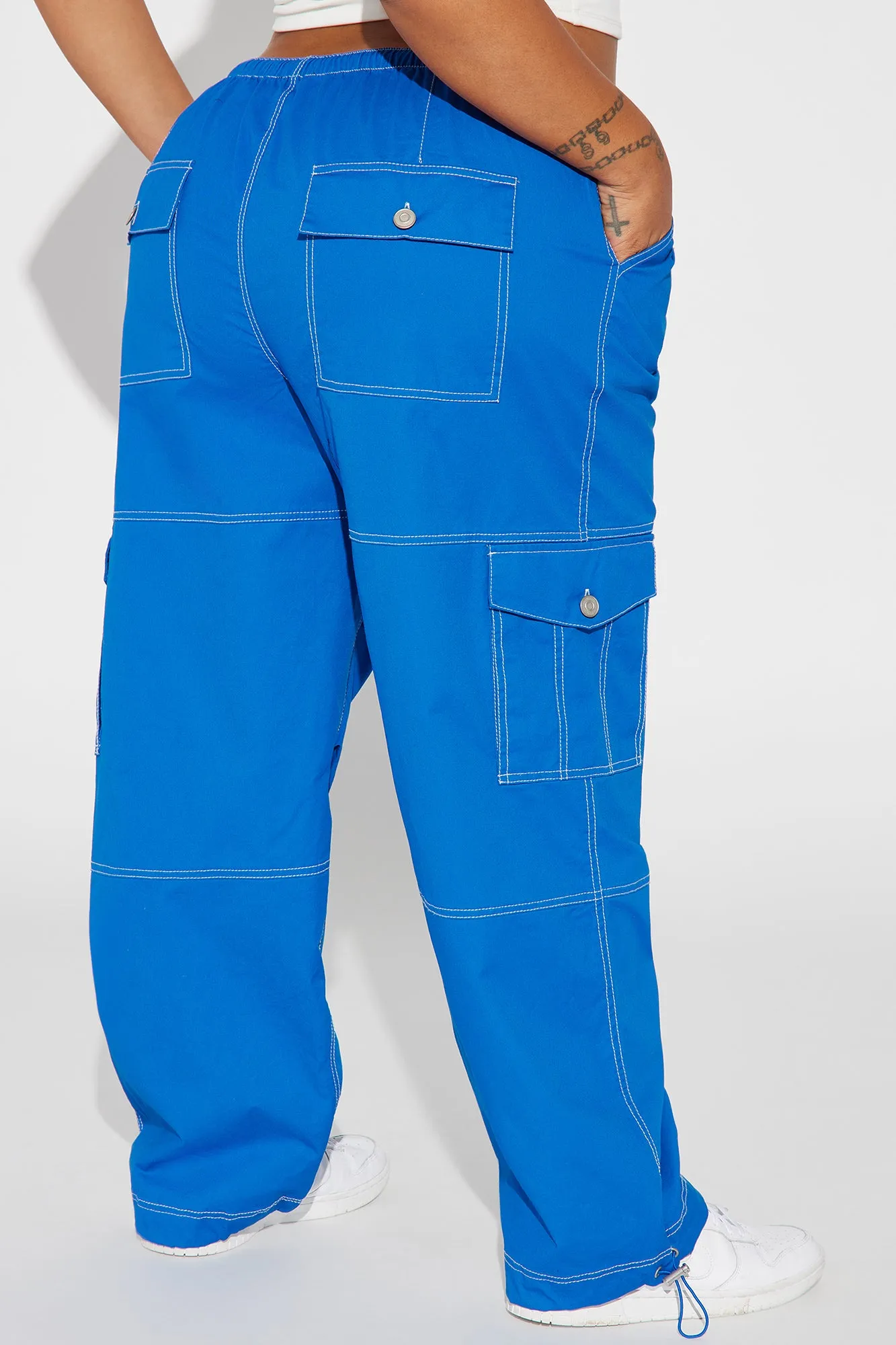 Back Outside Contrast Stitch Parachute Pant - Cobalt Blue