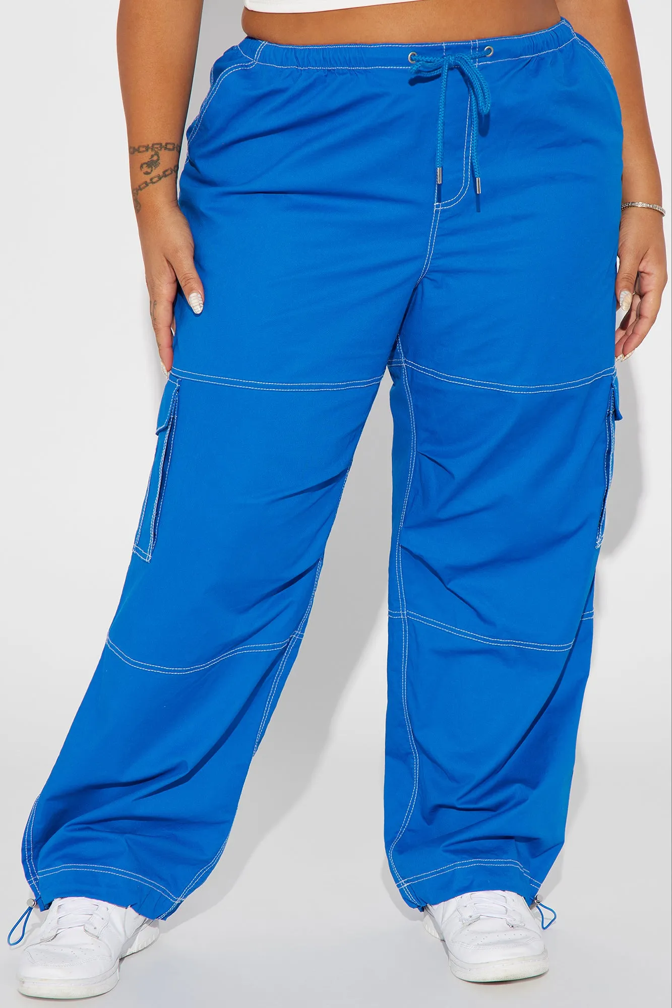 Back Outside Contrast Stitch Parachute Pant - Cobalt Blue