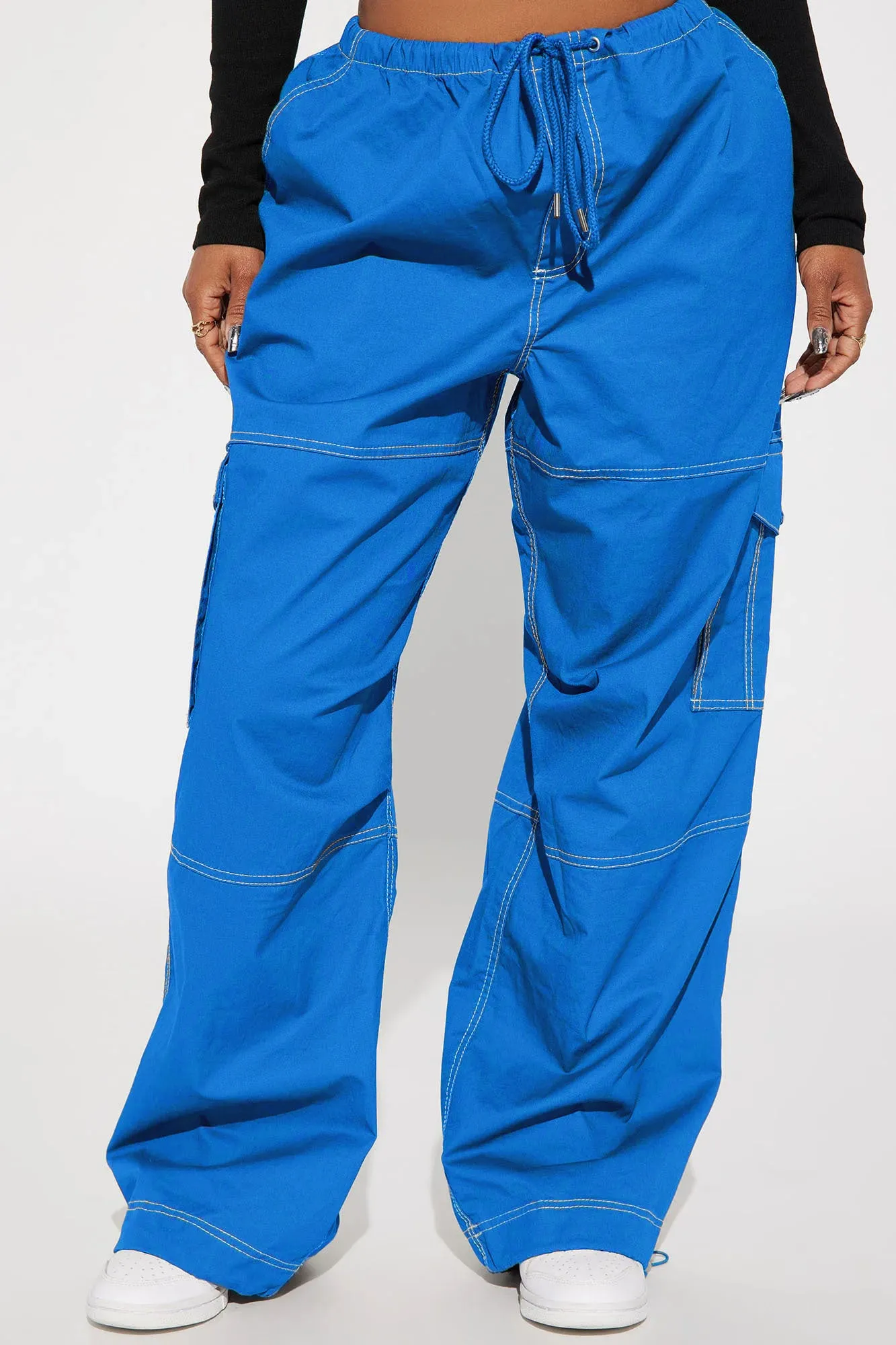 Back Outside Contrast Stitch Parachute Pant - Cobalt Blue