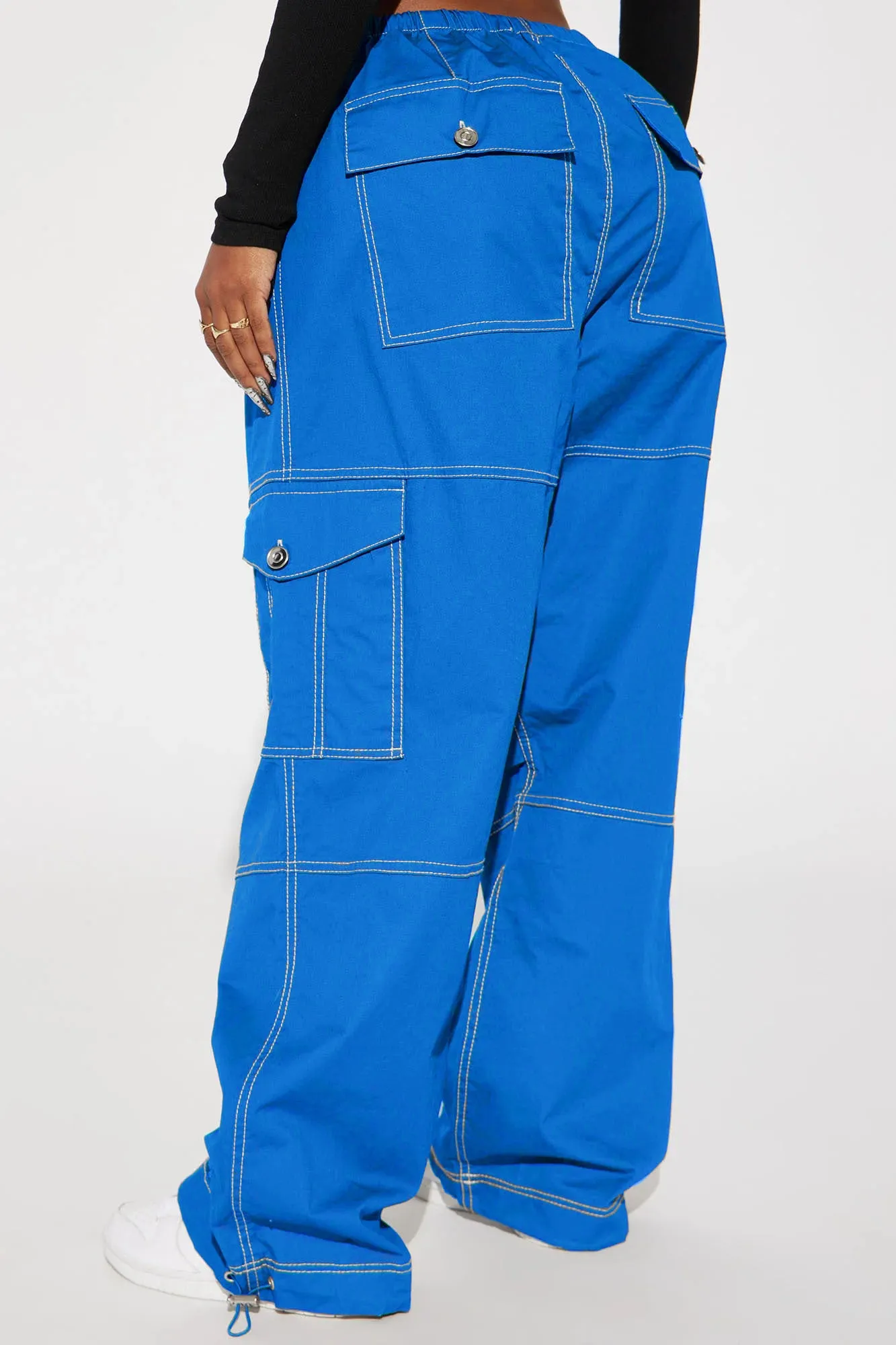 Back Outside Contrast Stitch Parachute Pant - Cobalt Blue