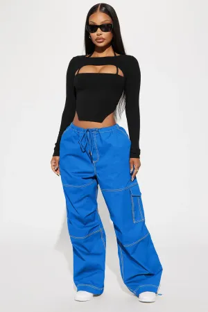 Back Outside Contrast Stitch Parachute Pant - Cobalt Blue