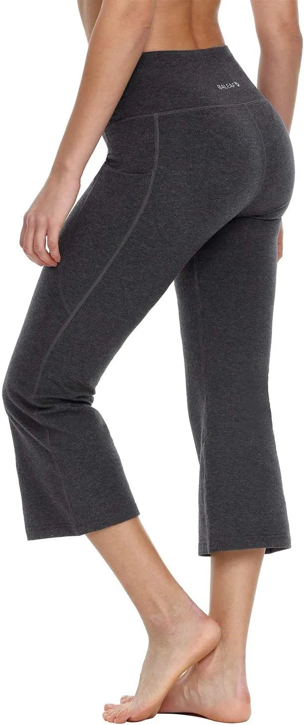 baleaf 21" Yoga Pants Women Flare Capri Leggings with Pockets Bootcut Casual Cotton Work Summer Lounge