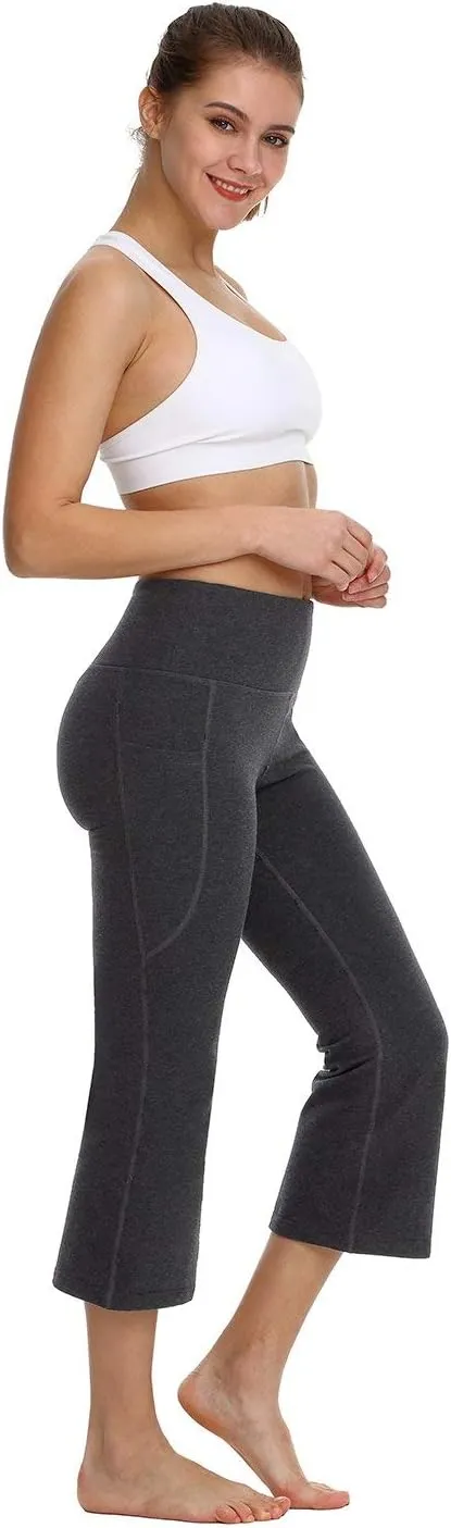 baleaf 21" Yoga Pants Women Flare Capri Leggings with Pockets Bootcut Casual Cotton Work Summer Lounge