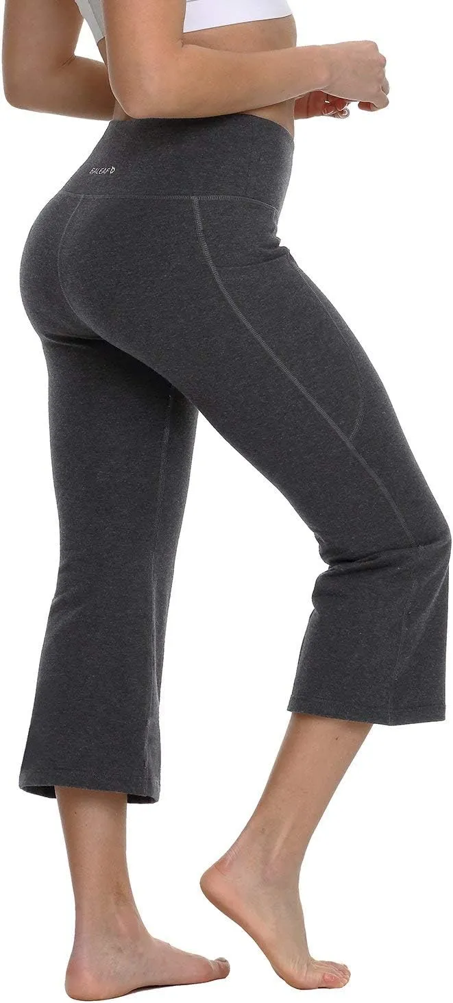 baleaf 21" Yoga Pants Women Flare Capri Leggings with Pockets Bootcut Casual Cotton Work Summer Lounge