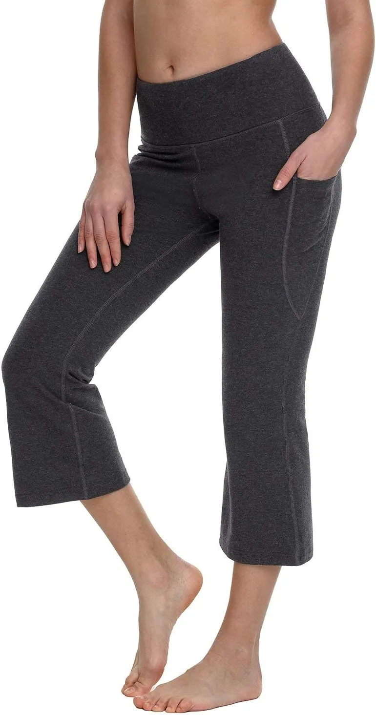 baleaf 21" Yoga Pants Women Flare Capri Leggings with Pockets Bootcut Casual Cotton Work Summer Lounge