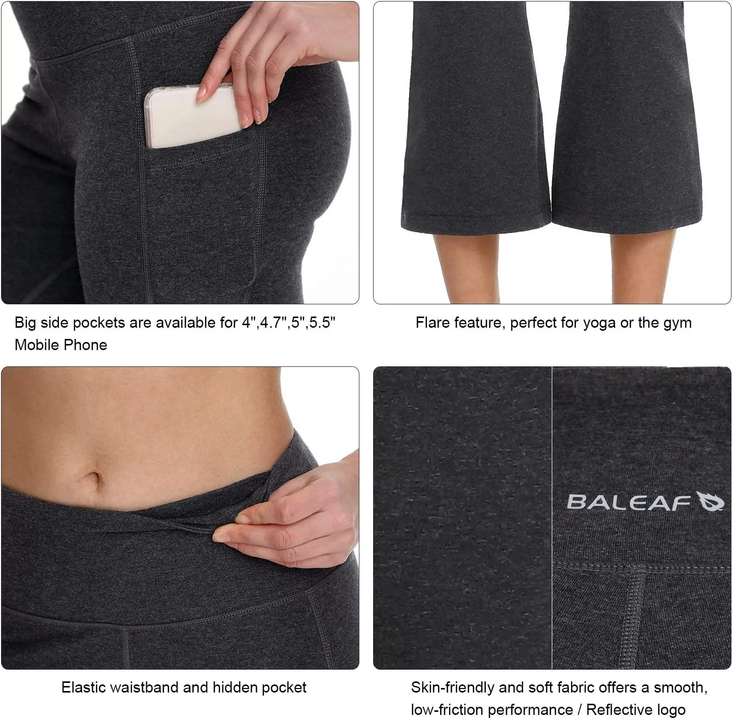 baleaf 21" Yoga Pants Women Flare Capri Leggings with Pockets Bootcut Casual Cotton Work Summer Lounge