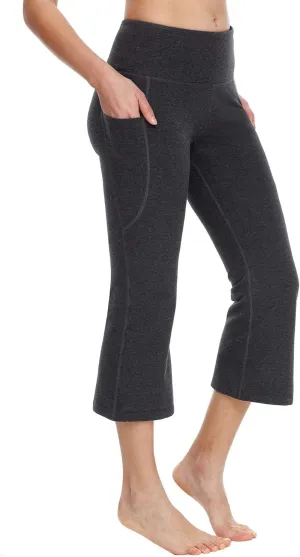 baleaf 21" Yoga Pants Women Flare Capri Leggings with Pockets Bootcut Casual Cotton Work Summer Lounge