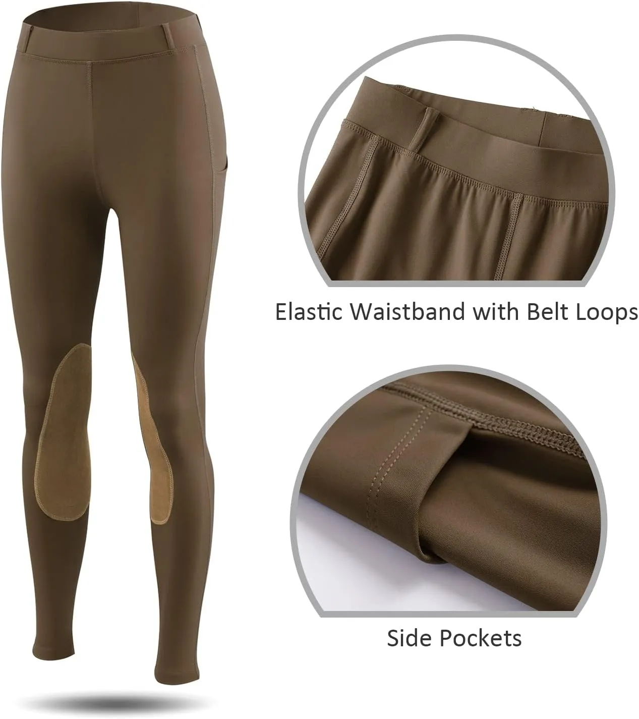 baleaf Women's Riding Pants Equestrian Breeches Knee-Patch Horse Riding Tights Horseback Belt Loops Pockets UPF50 