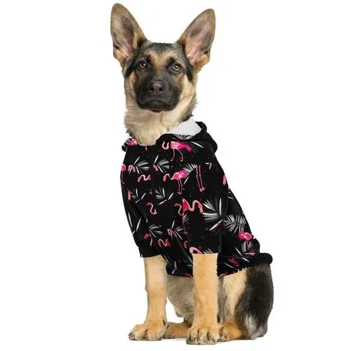 Black and Pink Flamingo Print Dog Hoodie