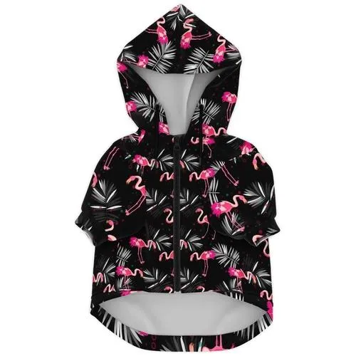Black and Pink Flamingo Print Dog Hoodie