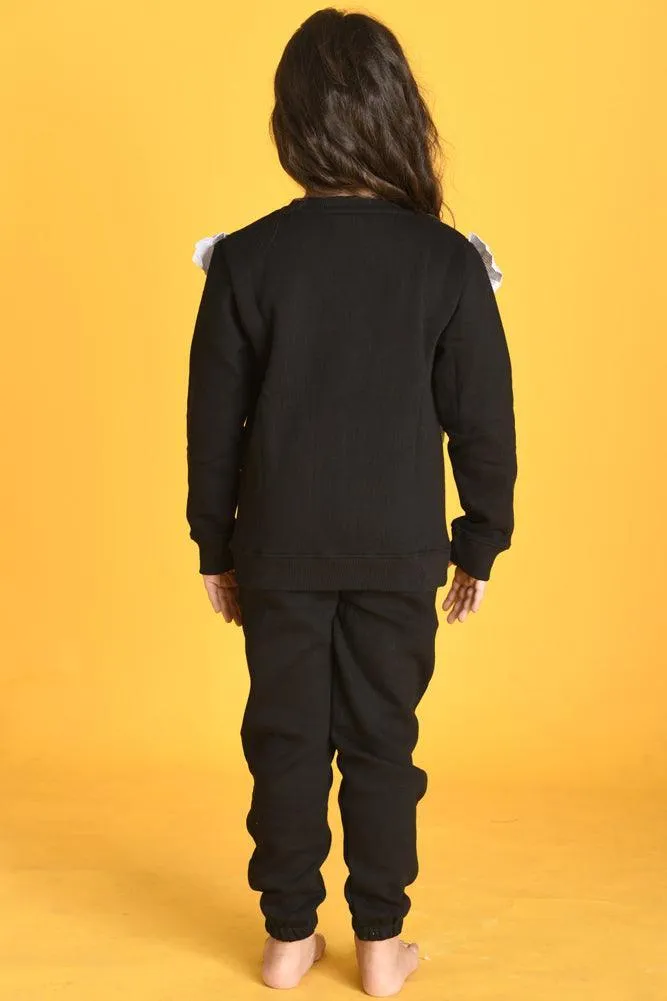 BLACK PINSTRIPE FLEECE SWEATSHIRT JOGGER SET - BLACK