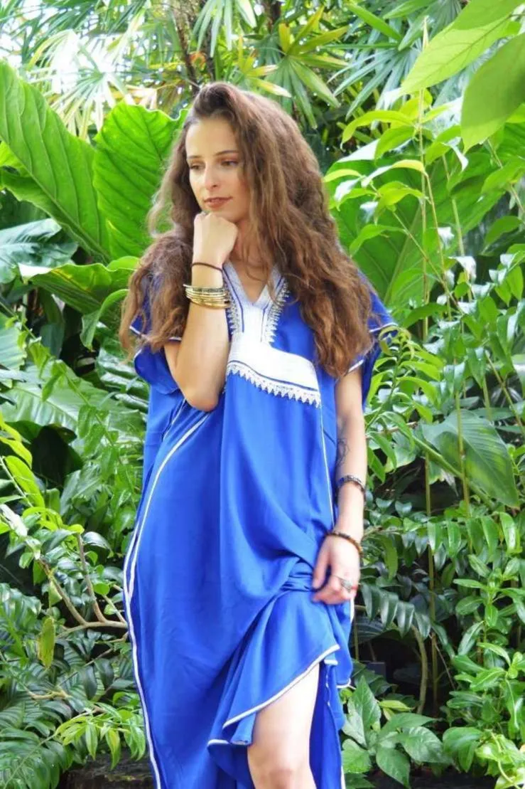 Blue Kaftan Maxi Dress Marine Style