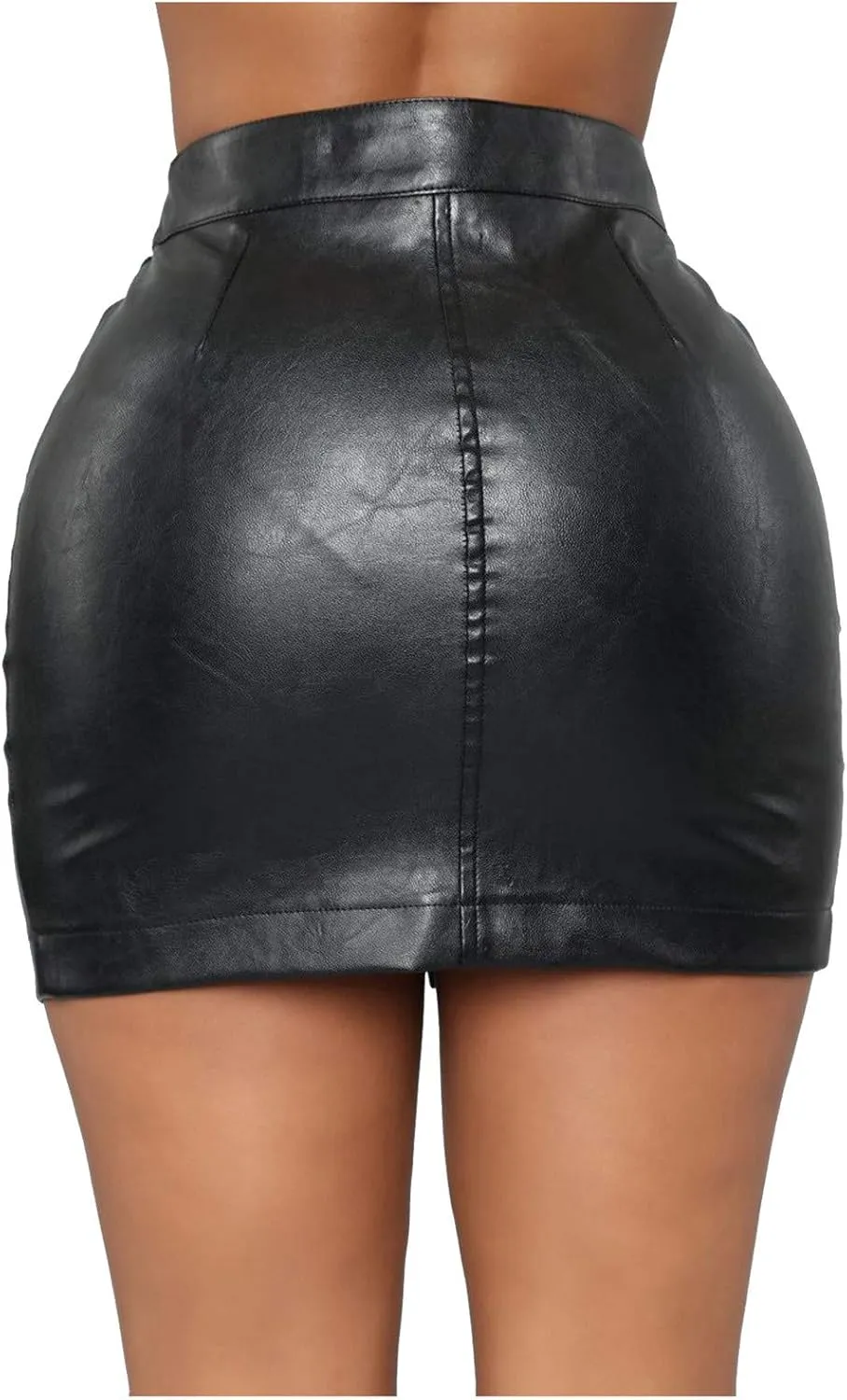 BTDECLAR PU Leather Skirts for Women Trendy High Waisted Full Zip Bodycon Mini Skirt Button Leather Party Club A-Line Skirts