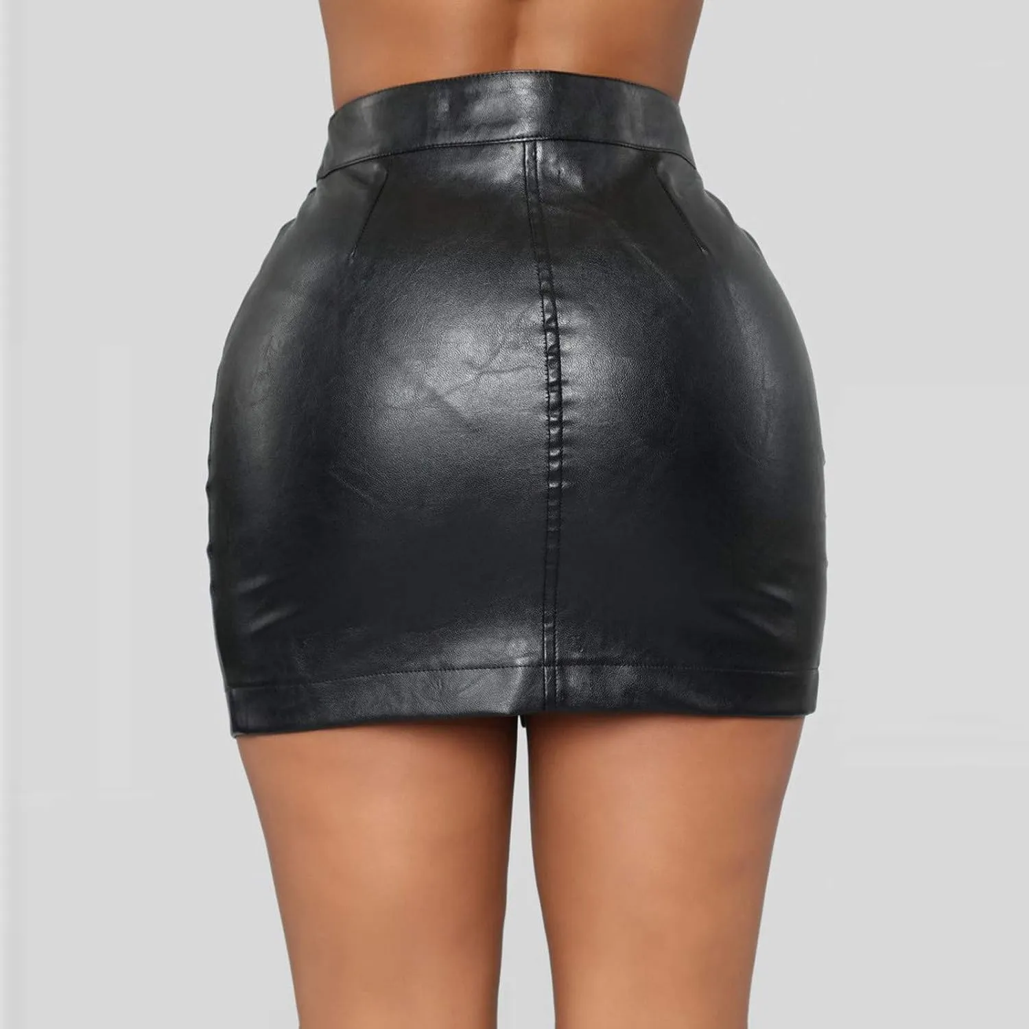 BTDECLAR PU Leather Skirts for Women Trendy High Waisted Full Zip Bodycon Mini Skirt Button Leather Party Club A-Line Skirts