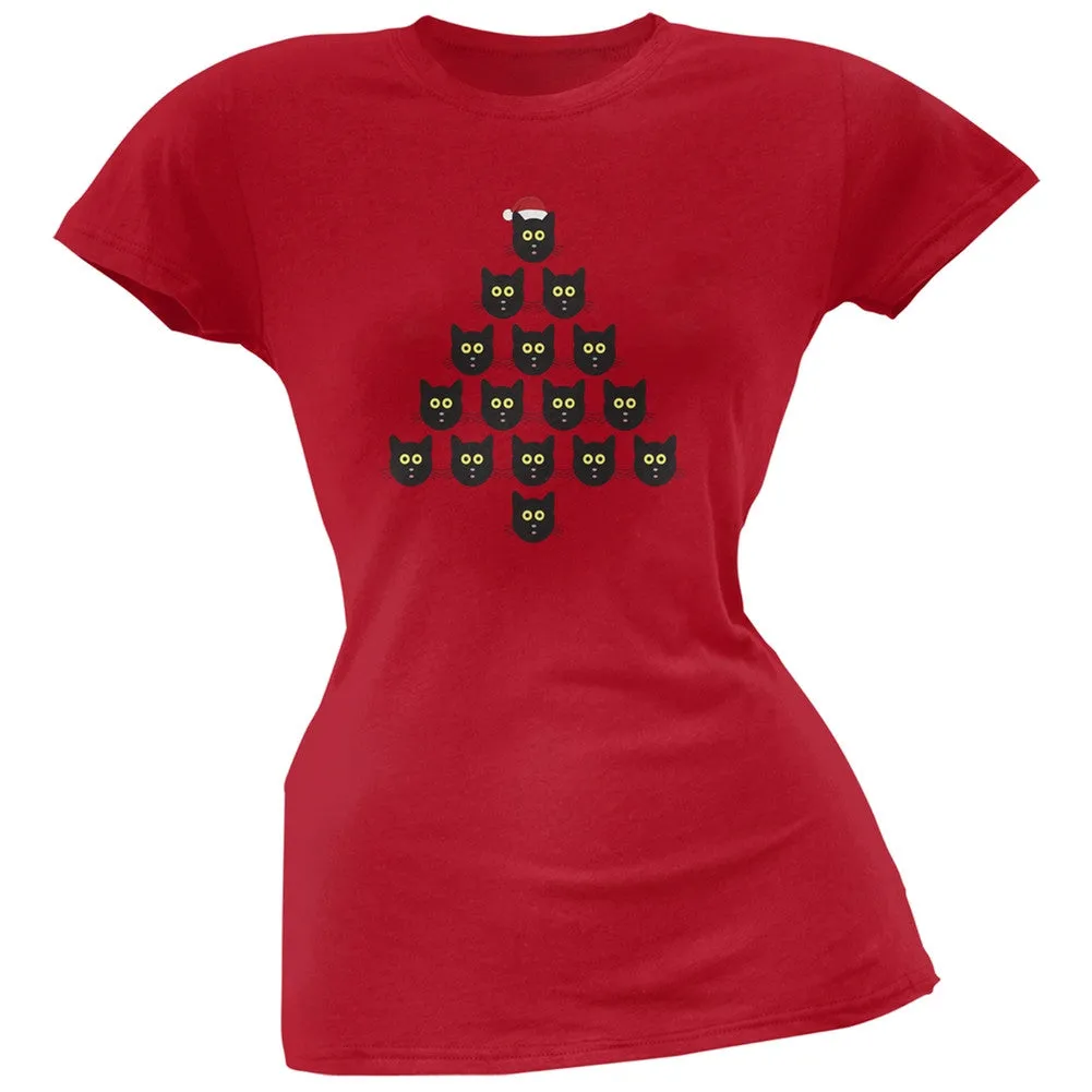Cat Christmas Blue Tree Soft Juniors T-Shirt