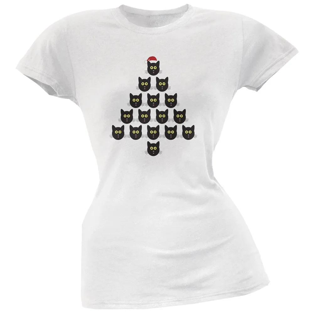 Cat Christmas Blue Tree Soft Juniors T-Shirt