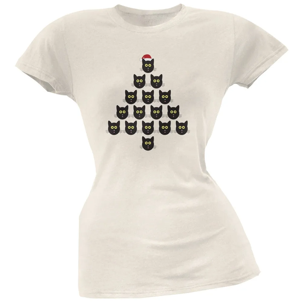 Cat Christmas Blue Tree Soft Juniors T-Shirt
