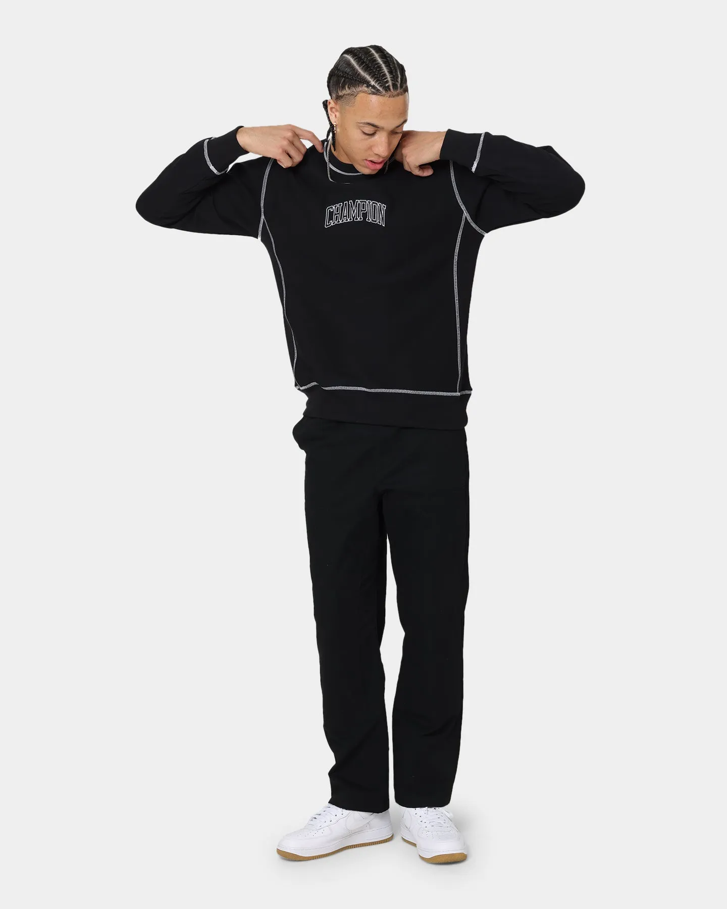 Champion Reverse Weave Contrast Stitch Crewneck Black