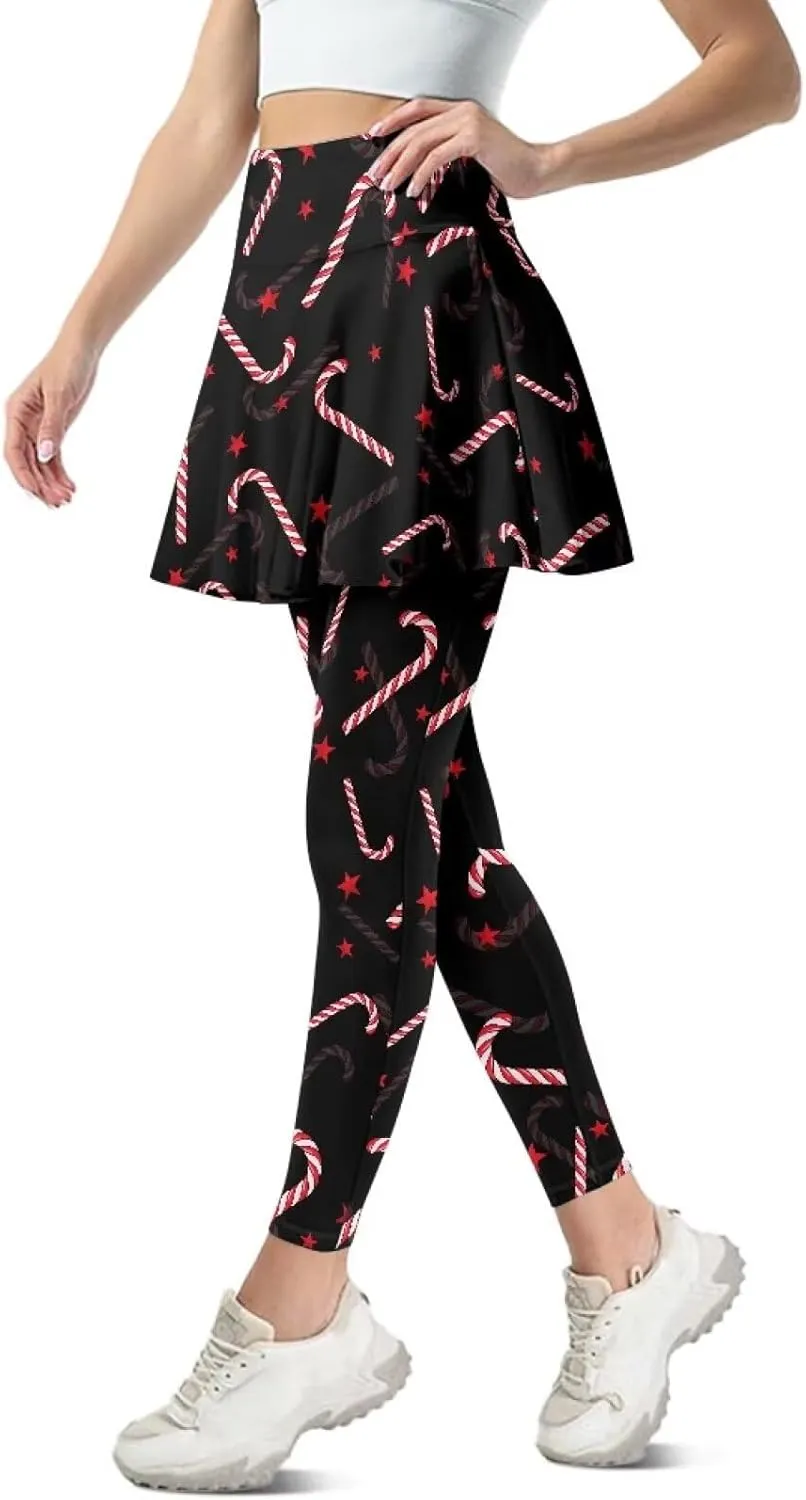Christmas Skirted Leggings for Women Tennis Skirt with Leggings Plus Size Golf Yoga Skorts Pants Clothes