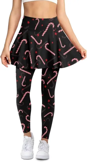 Christmas Skirted Leggings for Women Tennis Skirt with Leggings Plus Size Golf Yoga Skorts Pants Clothes