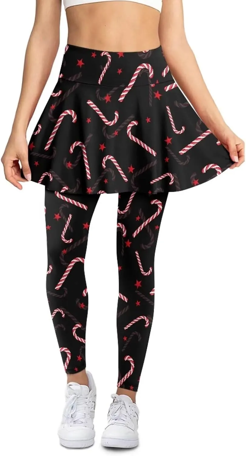 Christmas Skirted Leggings for Women Tennis Skirt with Leggings Plus Size Golf Yoga Skorts Pants Clothes