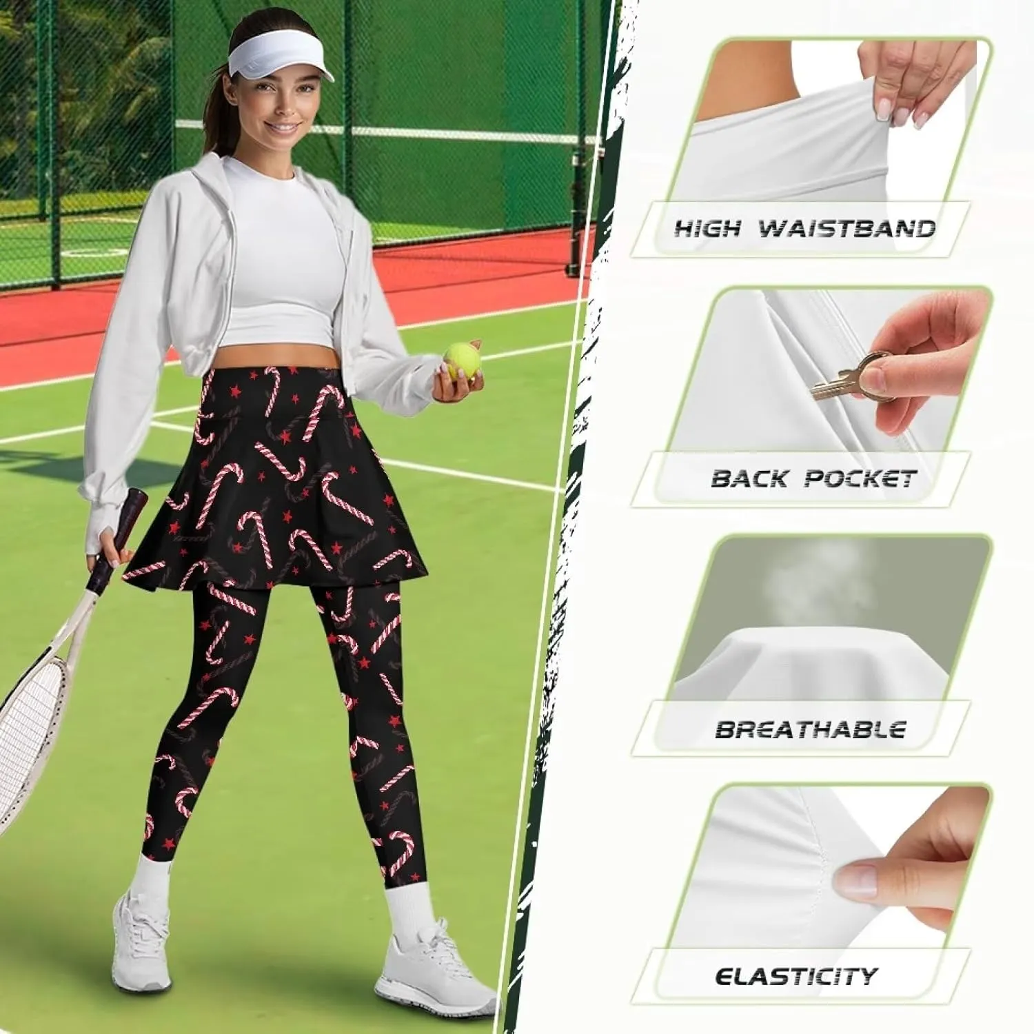Christmas Skirted Leggings for Women Tennis Skirt with Leggings Plus Size Golf Yoga Skorts Pants Clothes