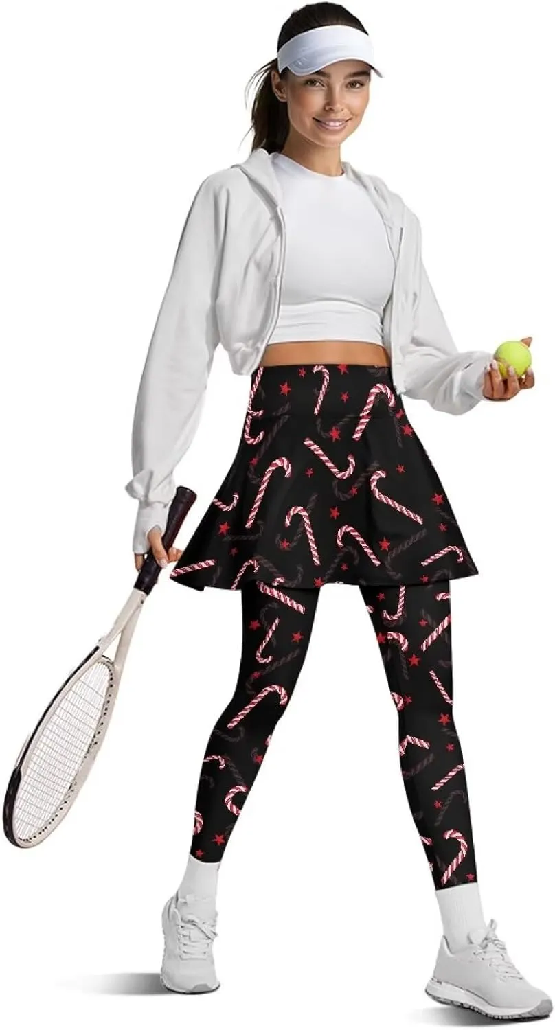 Christmas Skirted Leggings for Women Tennis Skirt with Leggings Plus Size Golf Yoga Skorts Pants Clothes