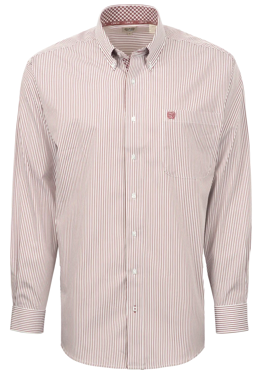 Cinch Striped Button-Front Shirt - Burgundy
