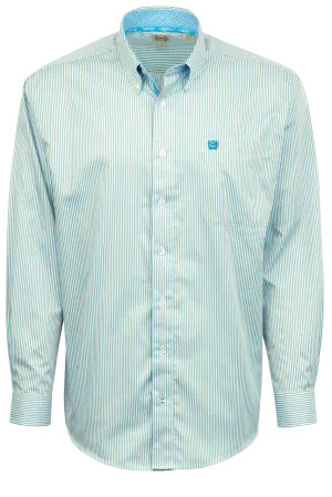 Cinch Striped Tencel Button-Front Shirt - Blue