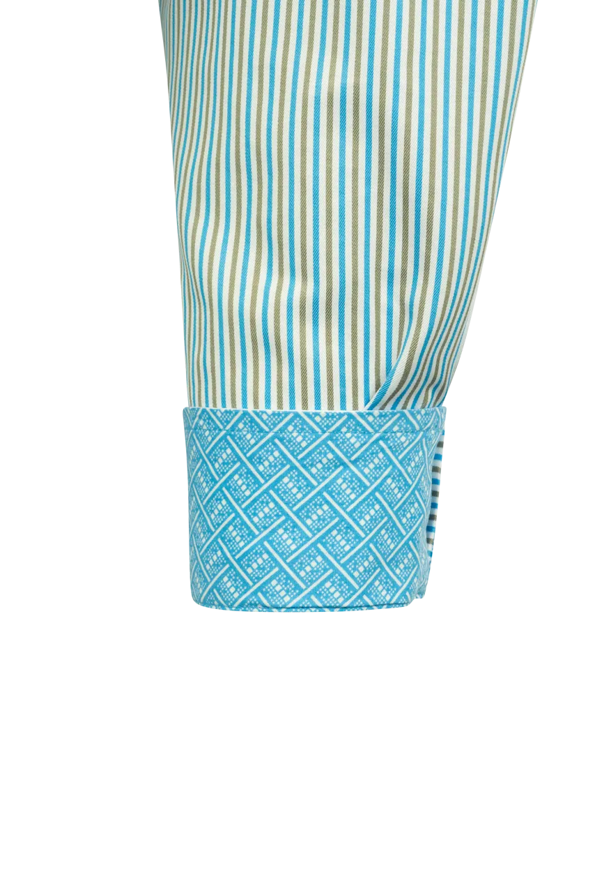 Cinch Striped Tencel Button-Front Shirt - Blue
