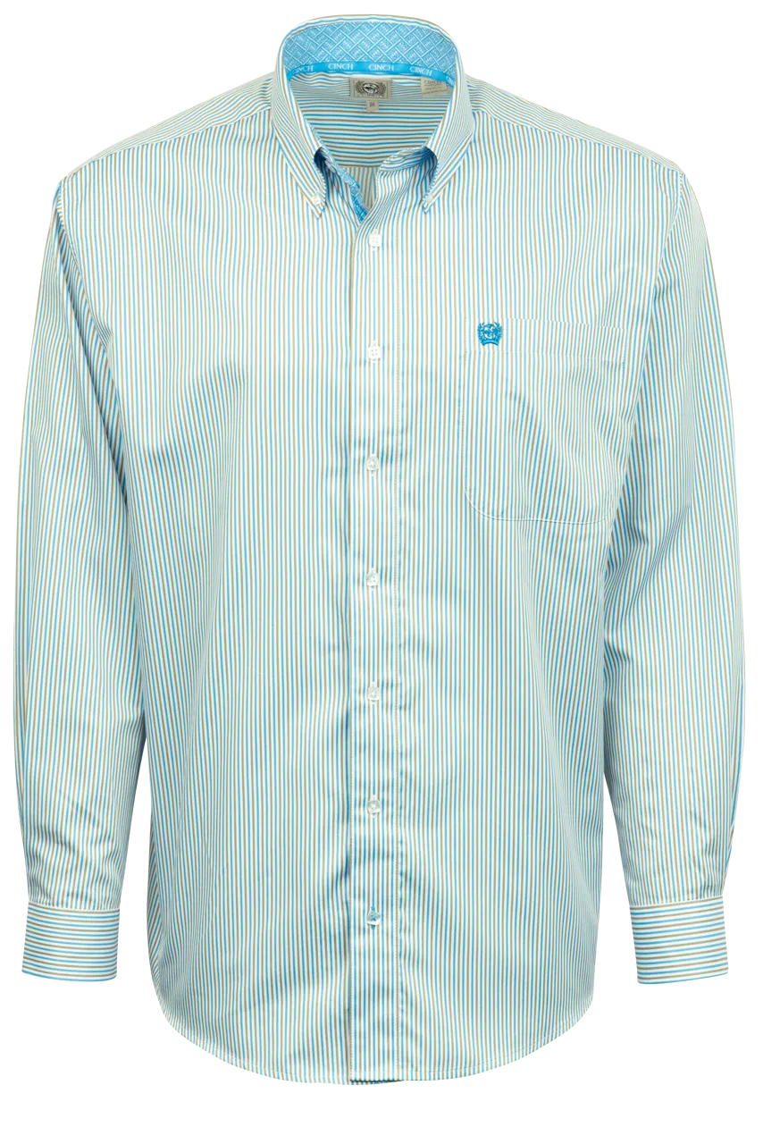 Cinch Striped Tencel Button-Front Shirt - Blue