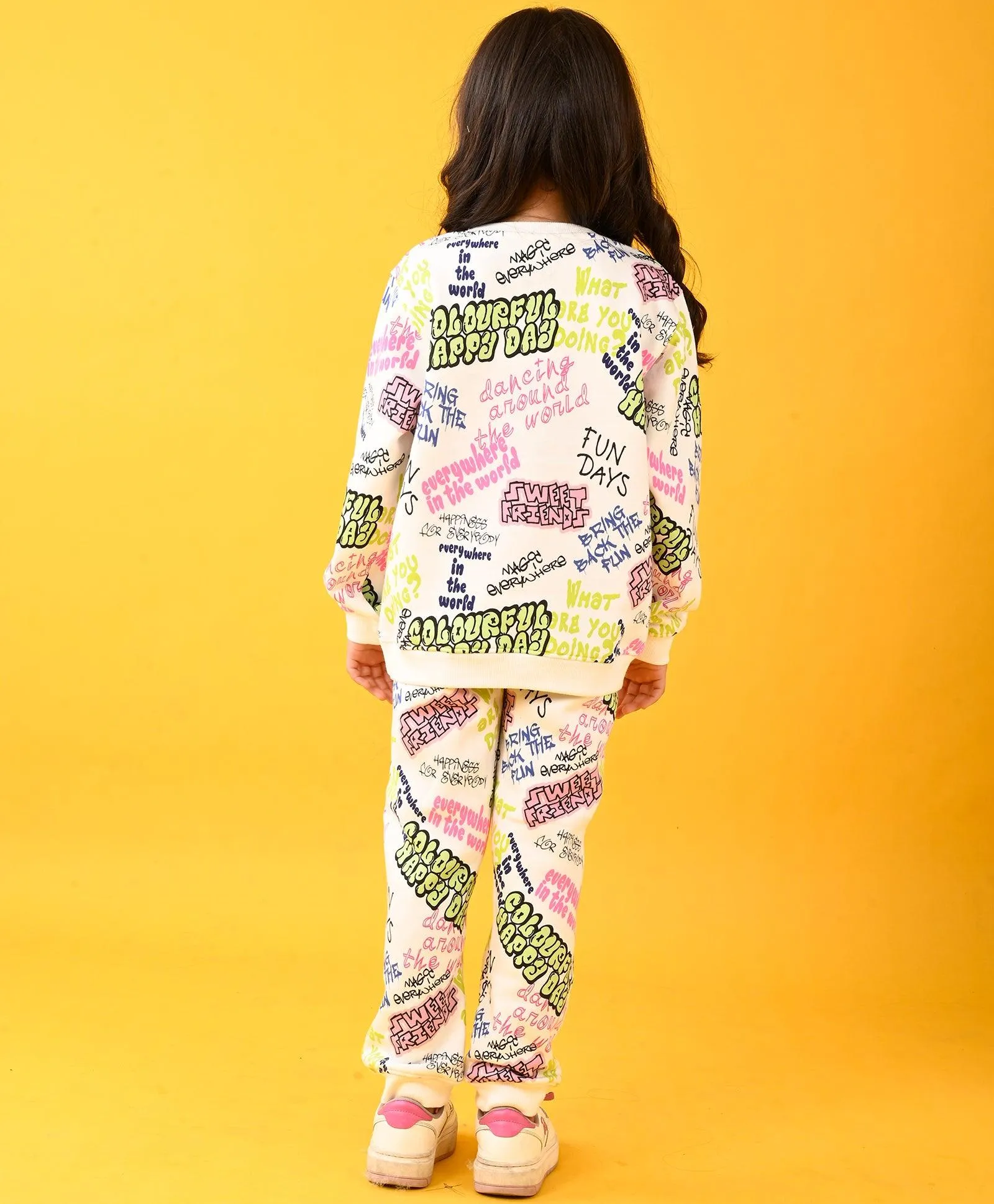 COLORFUL HAPPINESS FUN FLEECE SWEATSHIRT JOGGER SET - WHITE