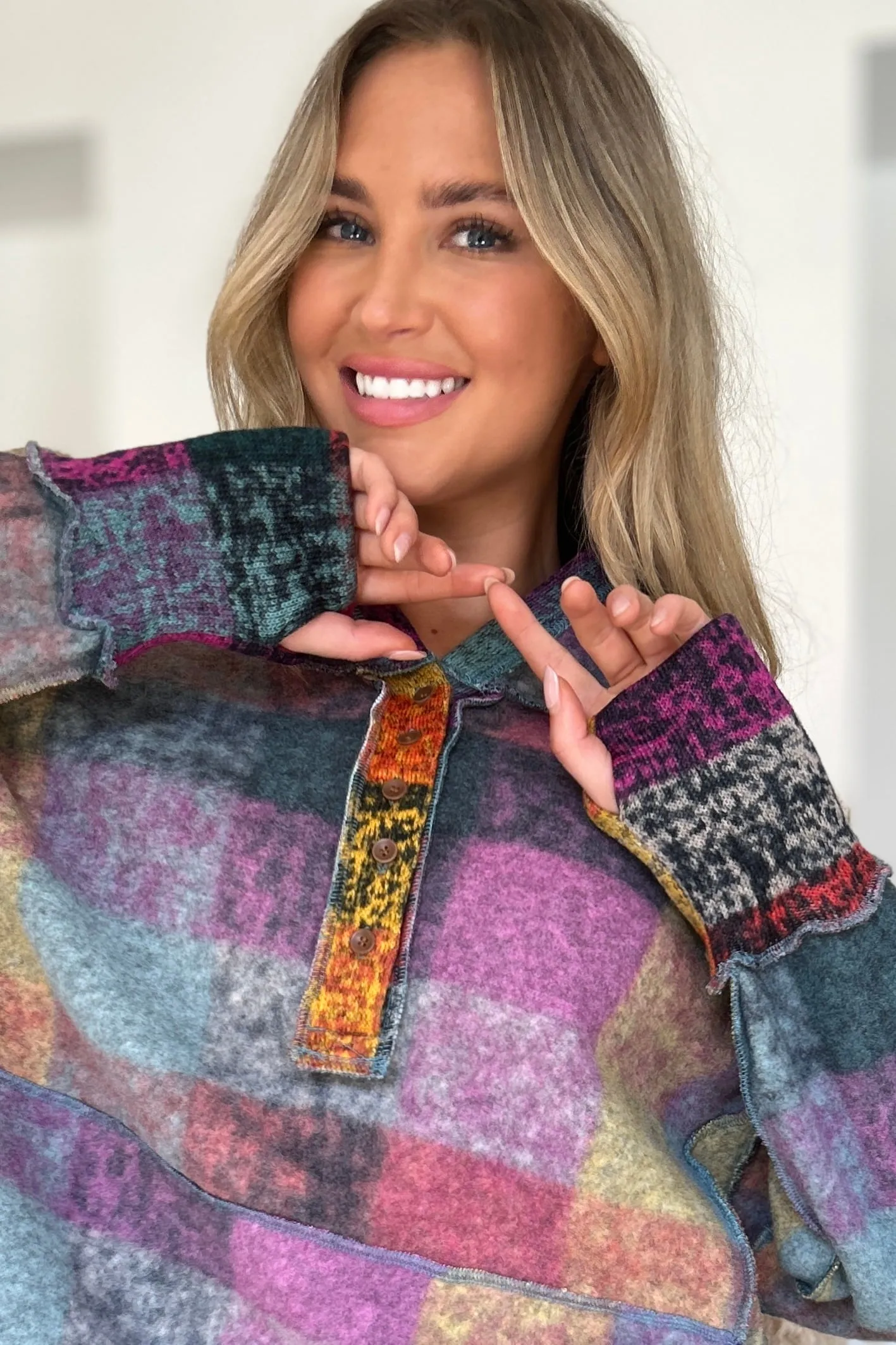 Cozy Plaid Charm: Double Take Dropped Shoulder Hoodie