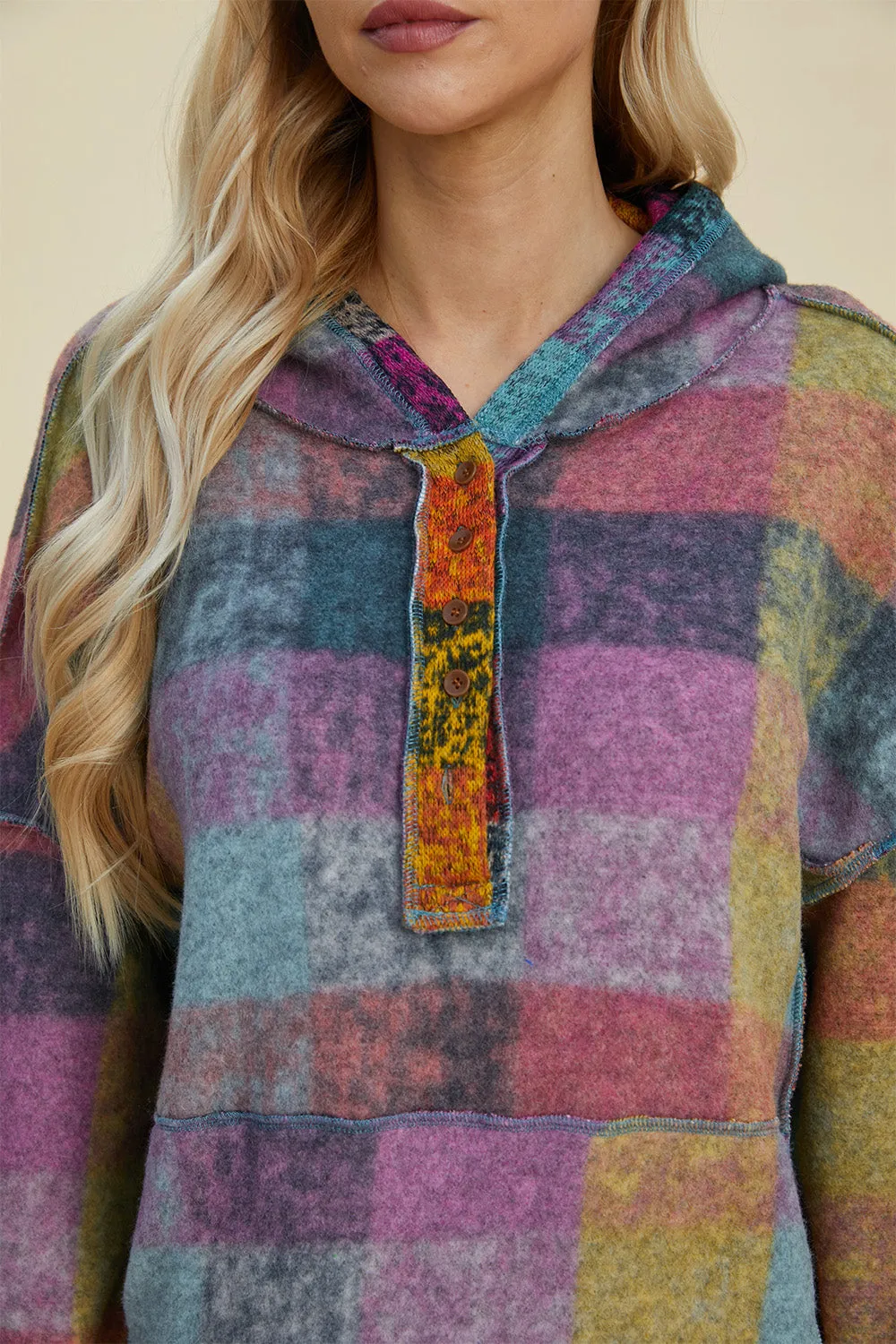 Cozy Plaid Charm: Double Take Dropped Shoulder Hoodie