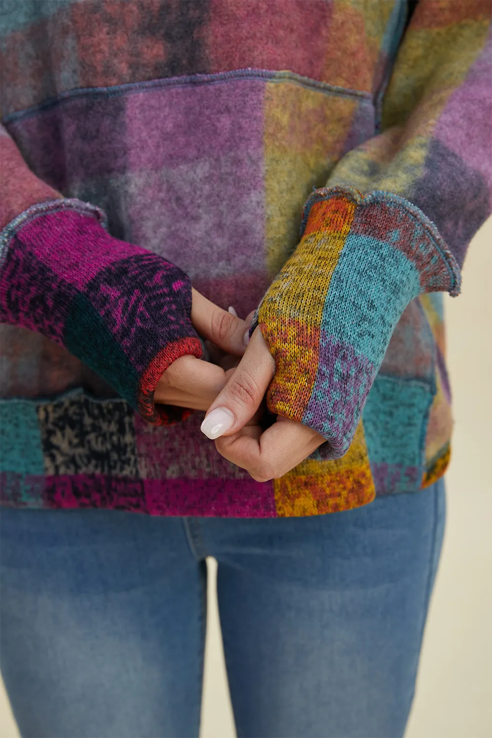 Cozy Plaid Charm: Double Take Dropped Shoulder Hoodie