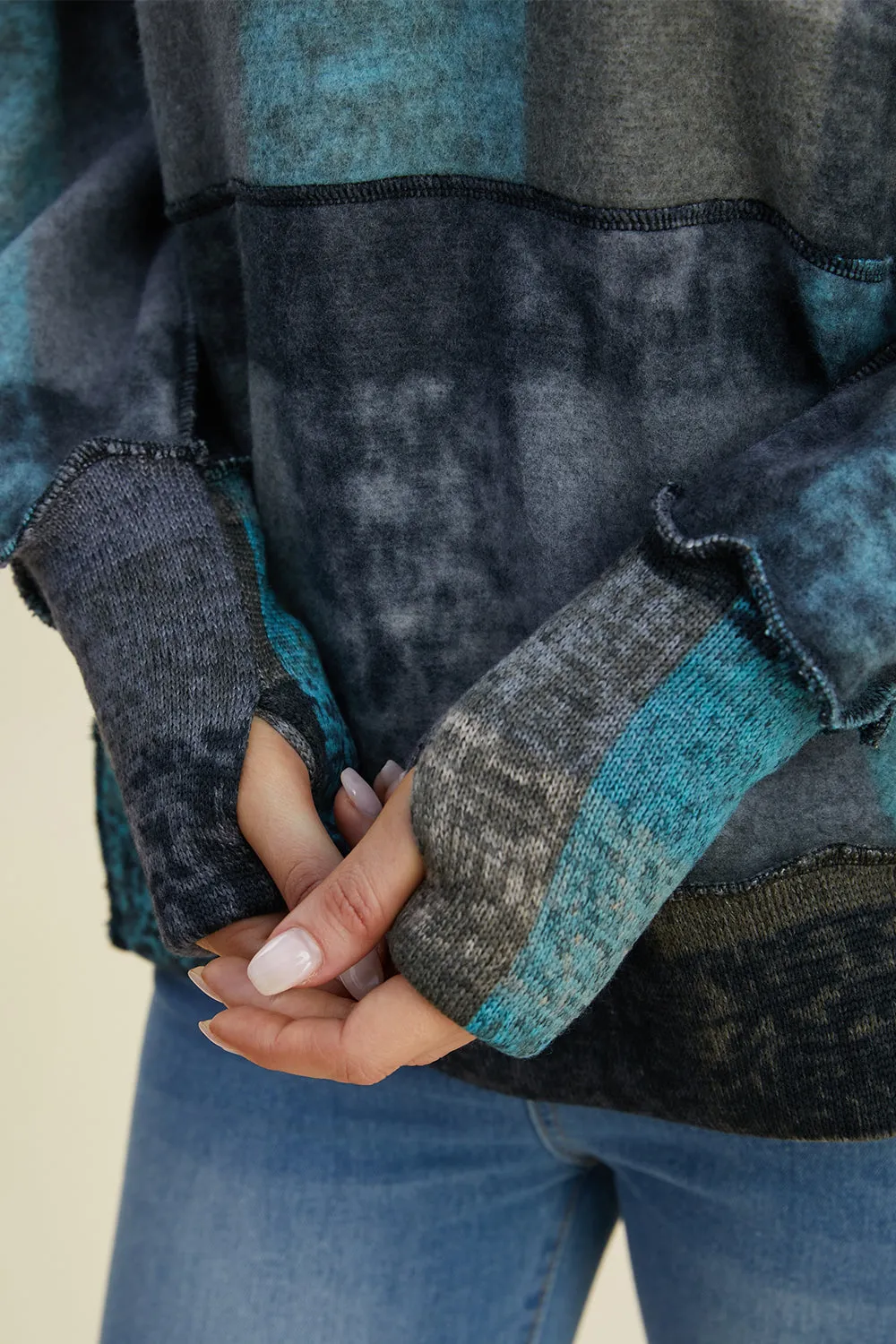 Cozy Plaid Charm: Double Take Dropped Shoulder Hoodie