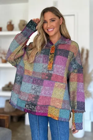 Cozy Plaid Charm: Double Take Dropped Shoulder Hoodie