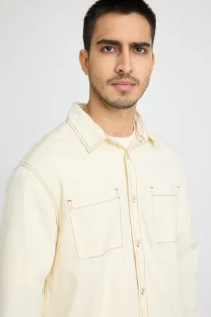 Cream Contrast Stitch Men's Shirt