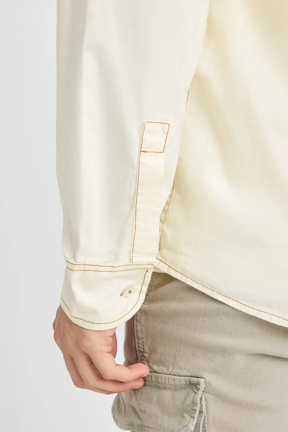 Cream Contrast Stitch Men's Shirt