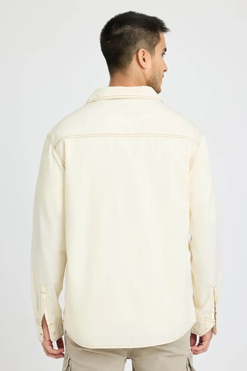 Cream Contrast Stitch Men's Shirt