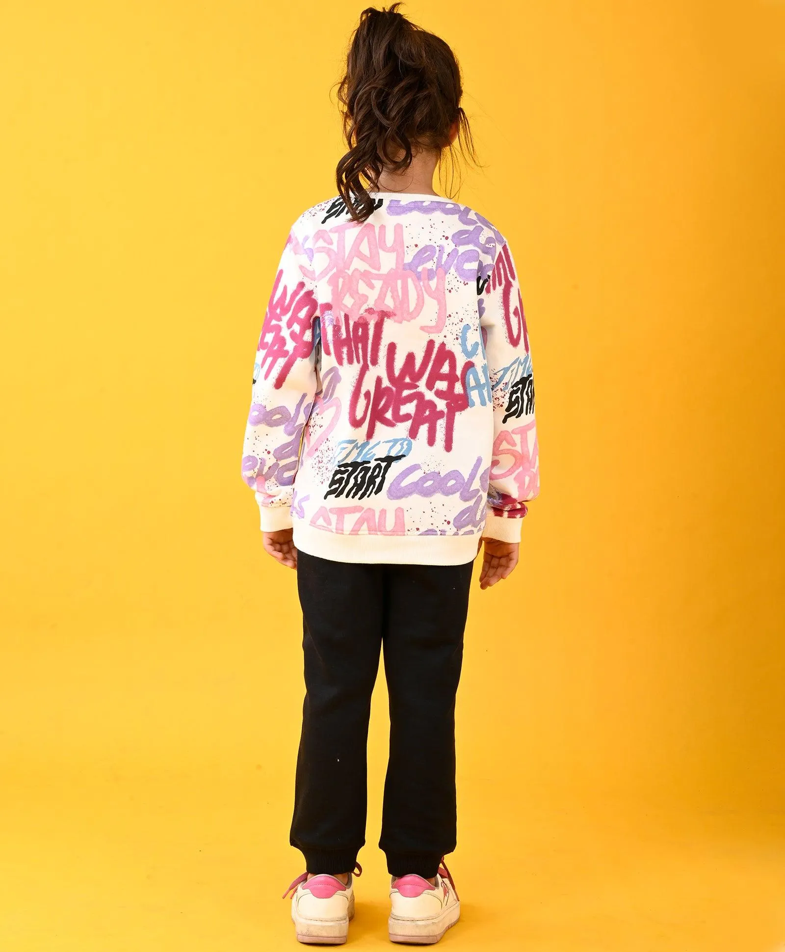CREATE ART FUN FLEECE SWEATSHIRT AND BLACK JOGGER SET - WHITE/BLACK