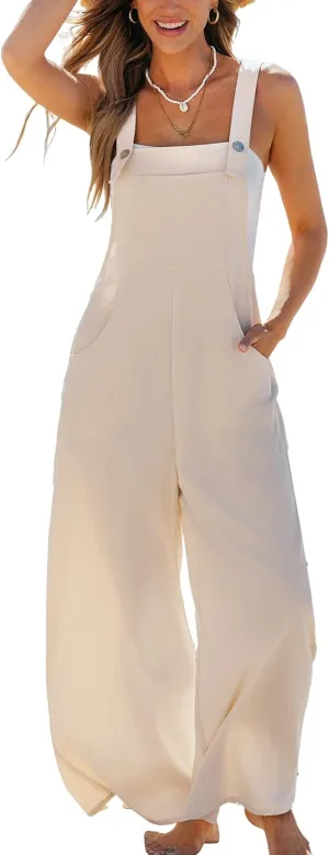 CUPSHE Women's Sleeveless Spaghetti Strap Jumpsuit Wide Leg Dressy Work Beach Vacation Long Pants with Pockets