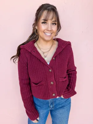 Curated Season Button Front Cardigan-Crimson
