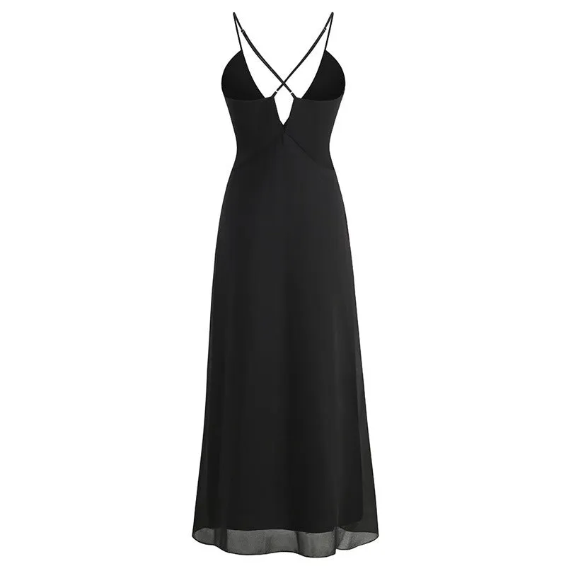 Deep V Neck Backless Spaghetti Strap Dress