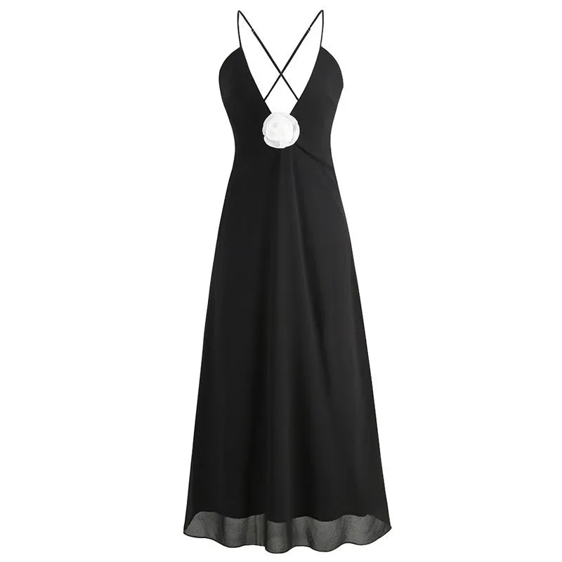 Deep V Neck Backless Spaghetti Strap Dress