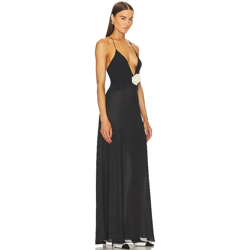 Deep V Neck Backless Spaghetti Strap Dress