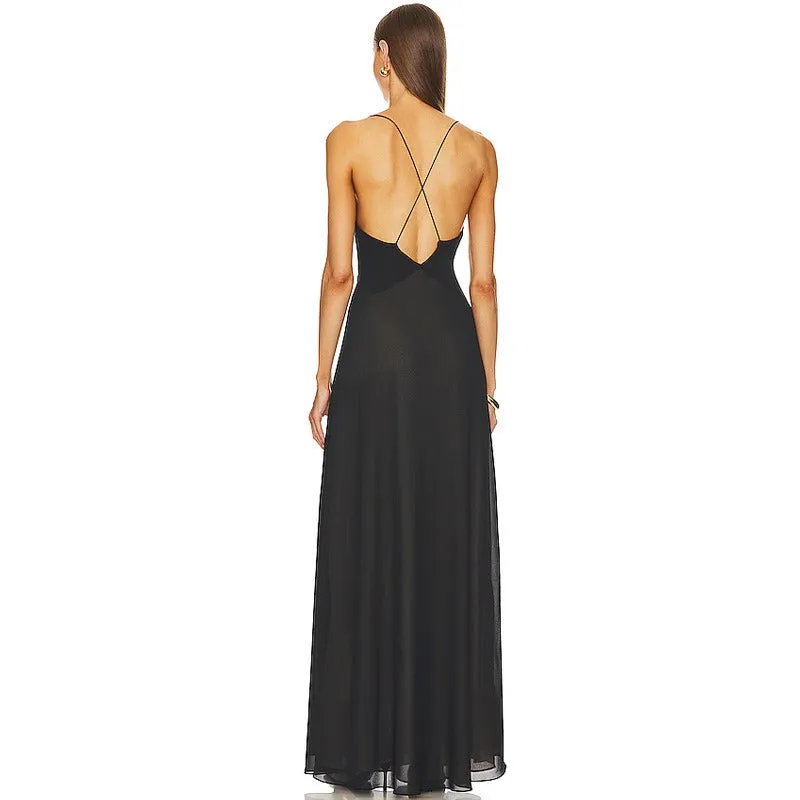 Deep V Neck Backless Spaghetti Strap Dress