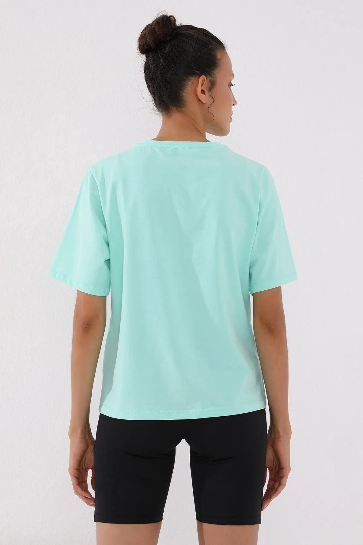 deforme yazi baskili o yaka kadin oversize t-shirt - 97133